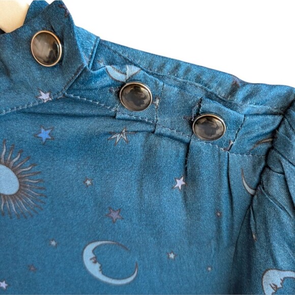 Rahi Moonlight Fallon Moon and Sun Print Blue Slit Long Sleeve Maxi Dress S NWT - Picture 6 of 9